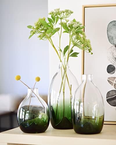 CONVIVA Modern Green Glass Flower Vase Set, 3 Sizes 11" 9" 7" Height - Image 3