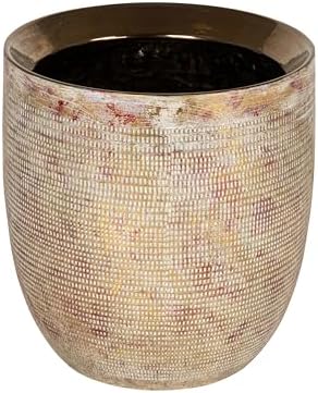 Creative Co-Op Embossed Textured Stoneware Planter, Metallic Gold by Unknown
