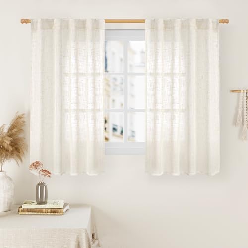LAMIT 48 Inch Short Window Linen Curtains 2 Panels, 34 x 48 Inch by LAMIT