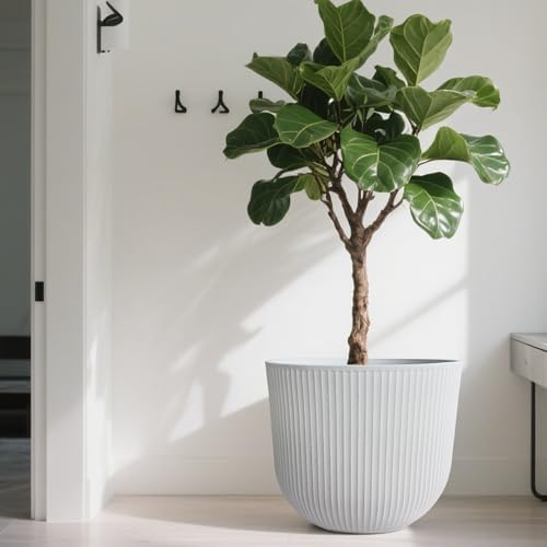 Worth Garden Round Large Planter Pot 1-Pack - 17.5" Dia x 15.5" H - Durable Plastic White Plant Tree Pots with Vertical Stripe Textured Finish, Drainage Hole for Indoor, Outdoor, Front Porch, Patio - Image 6
