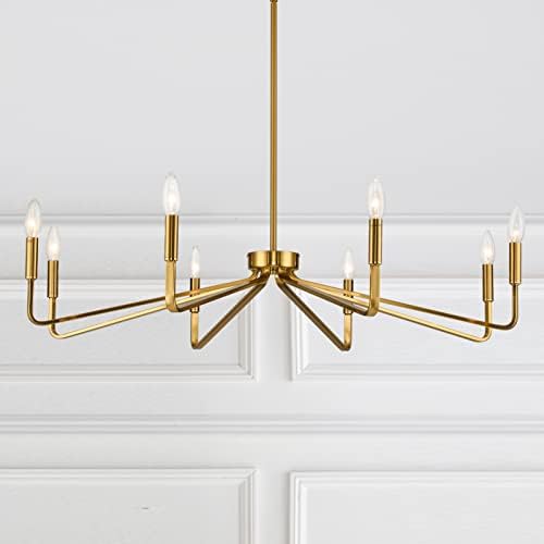 8-Light 38" Brass Modern Candle Chandelier for Dining Living Room by ACANER