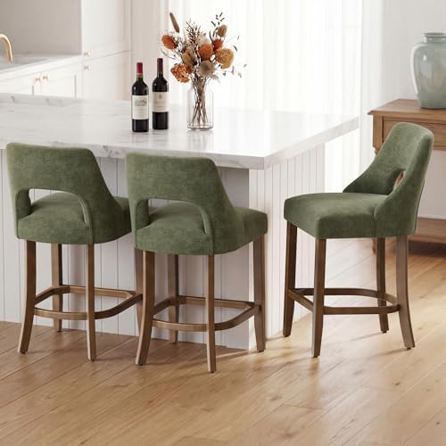 UVV Bar Stools Set of 4, Upholstered Counter Height Bar Stools, Modern Counter Stools with Wood Legs for Kitchen Island Dining Room Bar, Green - Image 5