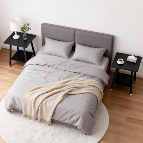 King Oasis 2-Tier Small Side Table for Living Room, End Table with Storage Shelf, Wood & Metal Bedside Table Nightstand for Small Spaces, Sturdy Sofa Side Table for Bedroom, Matte Black 2pcs - Image 6