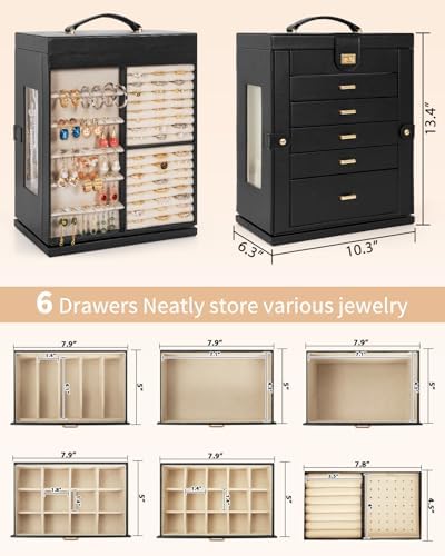 AKOZLIN 6-Tier Jewelry Box Organizer 5 Drawers Storage XXL Black - Image 4