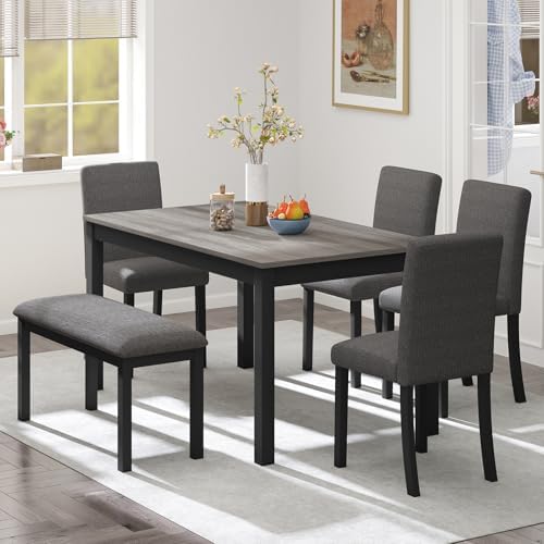 Zevemomo 6-Piece Solid Wood Dining Table Set, Wooden Legs, Dark Gray by Zevemomo