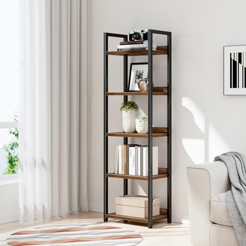 NUMENN Narrow Bookshelf, 5 Tier Freestanding Shelving Unit, Vintage - Image 2