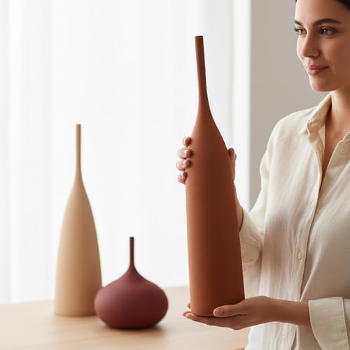 Ceramic Vases Set of 3, Modern Boho Vases for Centerpiece Decor, Matte Minimalist Decorative Vases for Home Decor, Living Room, Bookshelf, and Entryway Table Decor (Multicolor-1) - Image 4