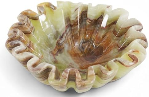 Marble Small Decorative Bowl, 6" Green Onyx Ruffle Bowl by SPESHSTONES