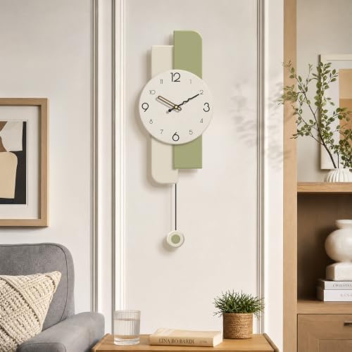 Modern Minimalist Pendulum Wall Clocks For Living Room Decor,9*24in,Sage - Image 3