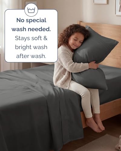 Twin Size 3 Piece Sheet Set - Comfy Breathable & Cooling Sheets - Charcoal - Image 6