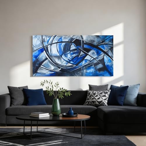 Abstract Wall Art Decor Wall Art Pictures for Living Room Abstract Canvas Art Wall Decor Modern Blue Wall Art Prints Artwork for Walls Black and White Wall Art Decorations Home Office Decor 20" X 40" - Image 2
