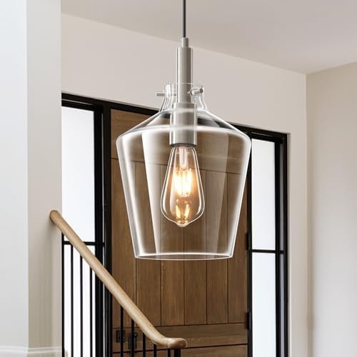 Glass Pendant Lighting for Kitchen Island Foyer 1 Pack Nickel Clear 8 Inch by Vaziden