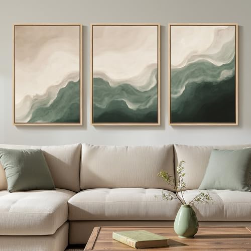 Framed Green and Beige Minimalist Abstract Wall Art, 3 Piece Set Each 16x24 - Image 5