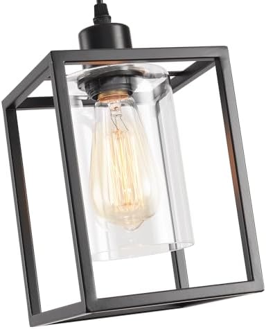 3 Pack Black Pendant Lights for Kitchen Island Industrial Lantern Pendant Light Fixtures with Clear Glass Shade, Farmhouse Adjustable Height Hanging Pendant Lighting for Dining Room - Image 3