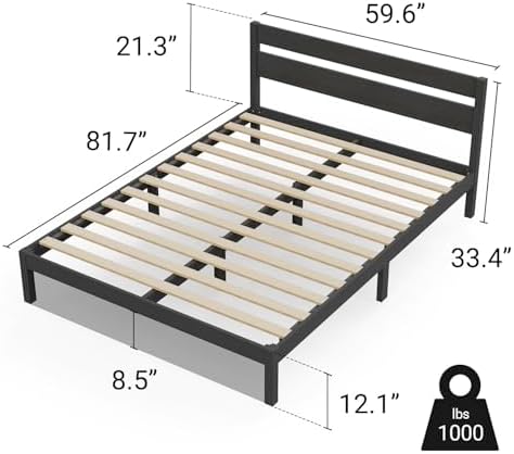 LIFEMENT Queen Bed Frame with Headboard Classic Wood Platform, Noise Free, Under Bed Storage, No Box Spring Needed, Easy Assembly, Black - Image 2