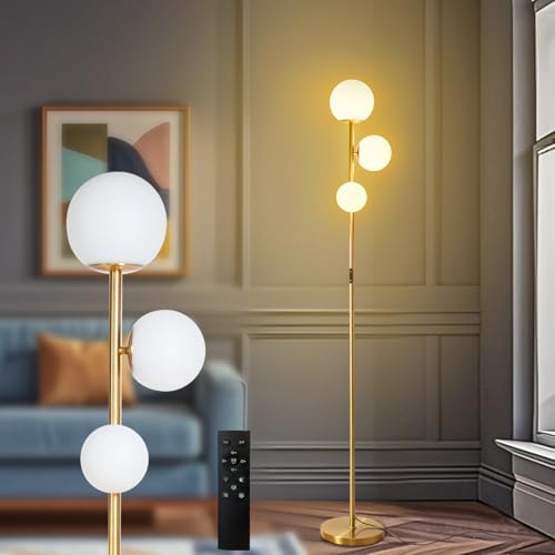 Mid Century Gold Floor Lamp – Dimmable, Remote & Touch, 3-Light by ShineMuse