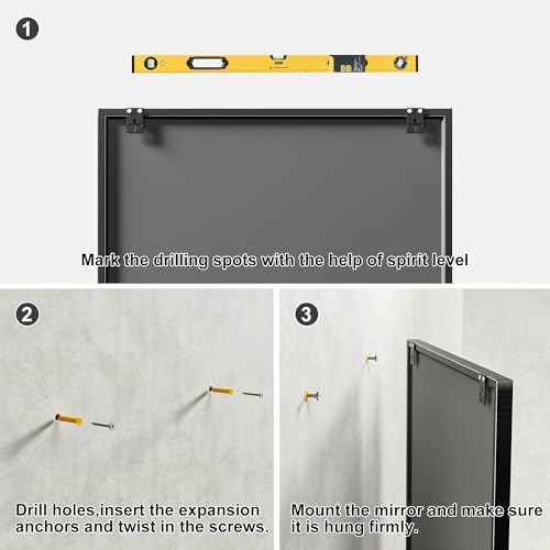 Dewfig Rectangle Wall Mirror, 36"x24" Metal Frame Windowpane Mirror, Black - Image 7