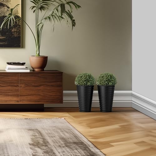 Kante Set of 2 Black Plastic Round Planters 15" Tall Home & Outdoor - Image 4