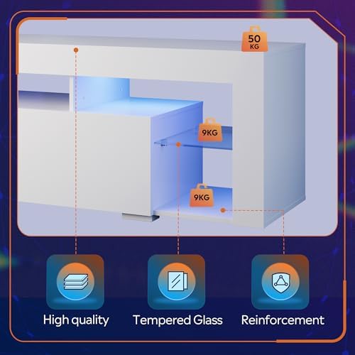 WLIVE 63 Inch TV Stand for 55/65/70 Inch TVs, Modern Entertainment Center with 20 LED Lights & 2 Large Storage Drawers, Media Console Table, Gaming Television Stands for Living Room, Bedroom, White - Image 5