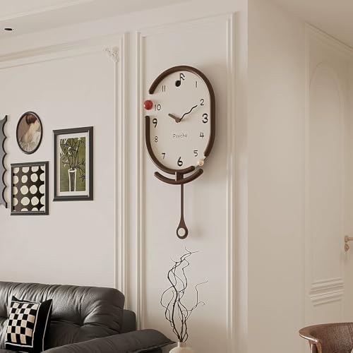 Modern Pendulum Wall Clock, Decorative Resin Frame Clock with Metal Painted Dial and Walnut Wood Hands, Silent Non Ticking Wall Decor for Living Room Bedroom Office Kitchen Home Decoration, 24.4 Inch by PSYCHEGOD
