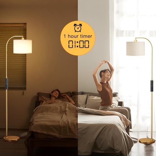 Ambimall Arc Floor Lamp with Remote and Stepless Dimmable Bulb, Colors Temperature & Brightness Adjustable, Gold Floor Lamps for Living Room(Deep Beige Shade & Gold Pole) - Image 3