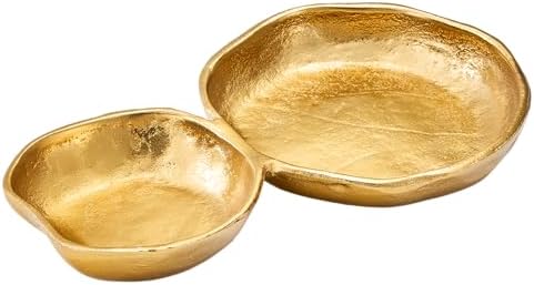 2 Cluster Decorative Bowls Bright Gold Snack Tray Bowl Chip & Dip Serving Piece Strong Brass Centerpiece Beautiful Room Accent & Entertaining Parties Home Decor Wedding Gifts 11 Inch Decorative Gift by Gute