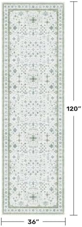 Hazo Haus Oushak 3x10 Wide Hallway Runner Rug - Vintage Turkish Floral, Washable Low Pile Non Slip 10ft Long Runners for Kitchen, Hall Way - Light Blue and Green - Image 2