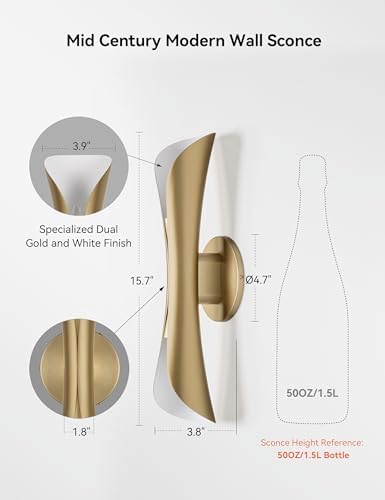 Tubicen Wall Sconce, Modern Dimmable Hardwired Wall Light, Gold, 15.7 Inch - Image 6