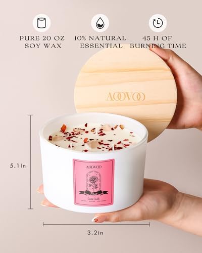 AOOVOO Rose Scented Candles for Women - 20oz 3 Wick Soy Candles for Home Scented, Aromatherapy Candle with Crystals Inside, Birthday Gifts Valentines Day Candle for Women Mom - Image 5
