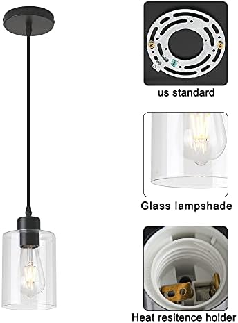 Modern Black Farmhouse Clear Glass Cylinder Pendant Light Fixture,Mini Pendant Lighting for Kitchen Island Decor - 4.75 Inch Shade, 2-58 Inch Cord (Black 3 Pack) - Image 3