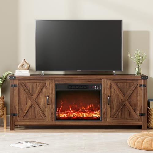 YESHOMY 58 Inch Fireplace TV Stand for TVs up to 65 Inch, Brown by SearchallYESHOMY