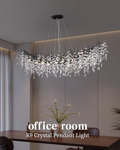Modern Crystal Chandelier for Dining Room, 16-Light 55.12" Black Tree Branch Chandeliers, Luxury K9 Crystal Rectangular Chandeliers for Kitchen Island Living Room - Image 4