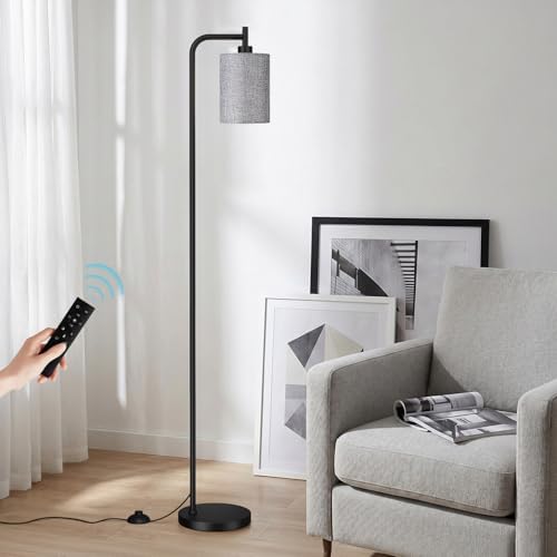 Ziisee 64" Floor Lamp for Living Room with Remote Control, Grey Shade with Black Pole, Dimmable Tall Lamps for Bedroom Office Corner, 9W LED Bulb Included by Ziisee