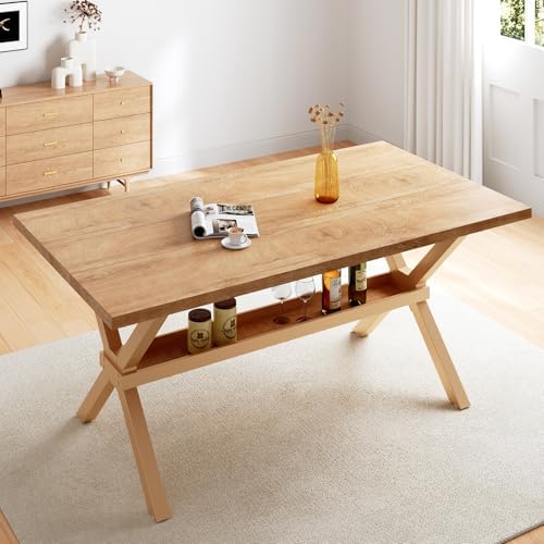 HIPIHOM 63" Oak Dining Table with Storage Shelves by HIPIHOM