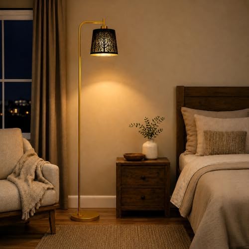 Arc Floor Lamp for Living Room, Black Tree Cutout Metal Shade - Image 2