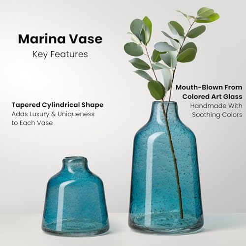 Torre & Tagus 10 Inch Tall Blue Glass Vase with Gold Flakes, Mouth Blown Glass Vase Blue Flower Vase Centerpieces, Watertight for Hydroponic Plants, Coastal Decor Accents (Marina) - Image 3