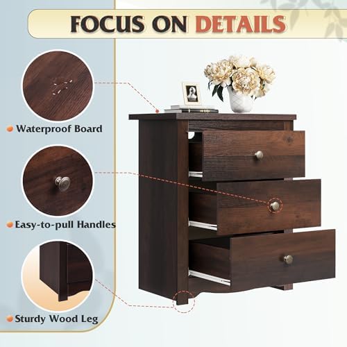 WLIVE Tall Nightstand with Charging Station, Wood Night Stand with 3 Drawers Storage, Bedside Table End Side Tables with 2 USB Ports and Outlets for Bedroom, Closet, Espresso - Image 6