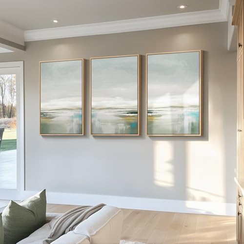 Large Framed Green Abstract Wall Art for Living Room, 3 Piece Set, 24x36 In - Image 2