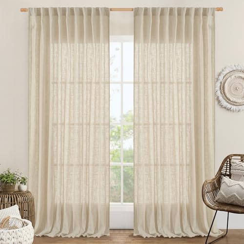 LAMIT Extra Wide Linen Curtains for Bedroom Semi Sheer Panels 84 Inch by LAMIT