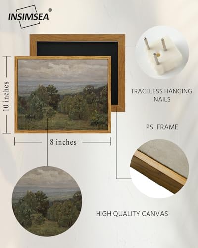 InSimSea Framed Canvas Wall Art, Vintage Landscape Art for Living Room Hallway Shelf, 10x8in, Impressionist Mountain Painting, Rustic Farmhouse Cozy Mid Century Small Nature Decor - Image 4