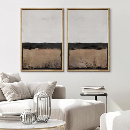 SIGNWIN Framed Canvas Print Wall Art Abstract Landscape Neutral Tones with Horizon Line Illustrations Modern Art Decorative Contemporary for Living Room, Bedroom, Office - 24"" x36 x2 Natural - Image 3