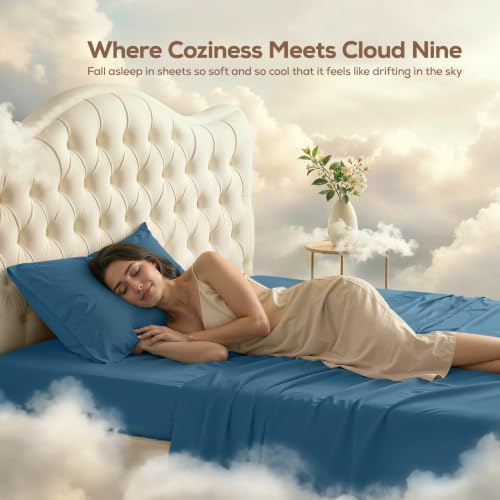 Twin Sheets Set, 3 Pieces 16" Deep Pocket Hotel Luxury Bedsheets, Dusk Blue - Image 4