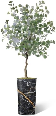 Artificial Tree in Modern Granite Effect Planter, Fake Eucalyptus Silk Tree for Indoor and Outdoor Home Decoration - 66" Overall Tall (Plant Pot Plus Tree) - Image 2