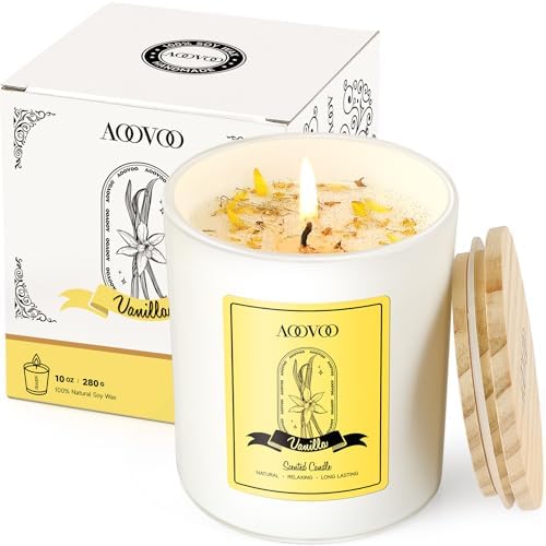 AOOVOO Vanilla Scented Candles for Women - Aromatherapy Candle with Crystals Inside, 10oz Soy Candles for Home Scented, Birthday Gifts Valentines Day Candle for Women Mom by AOOVOO