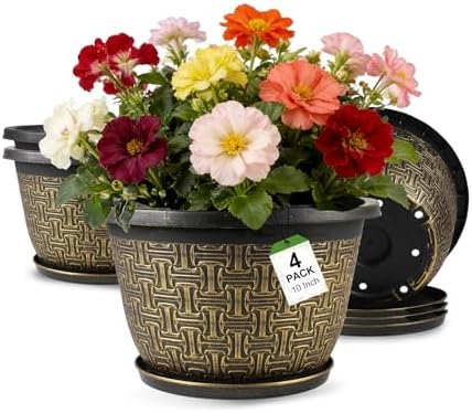 Nooulap 10 Inch 4 Pack Flower Pots for Outdoor by Nooulap