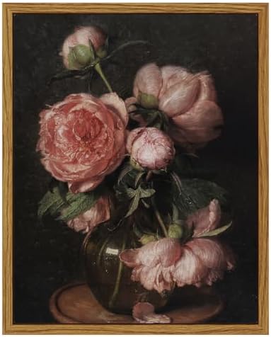 InSimSea Framed Canvas Prints Art Vintage Decor, Flower Pictures Decor Aesthetic, Small Desk Shelf Decorations, Rose Floral Paintings For Bedroom Bedroom Office, 8"x10" by InSimSeaArt