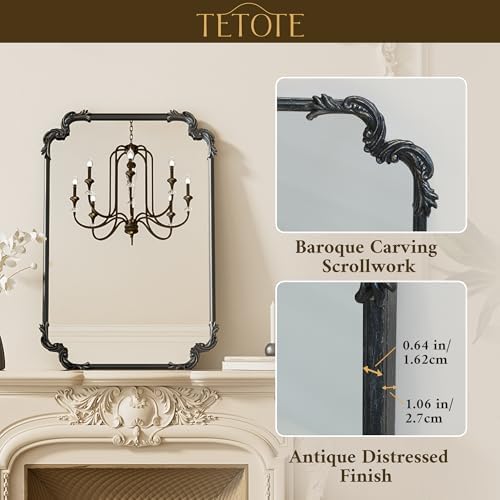 TETOTE Antique Black Rectangle Mirror for Mantle Fireplace 24 x 32 Baroque Vintage Ornate Scroll Wall Mirror with Metal Frame for Traditional Victorian French Decor, Horizontal/Vertical - Image 3