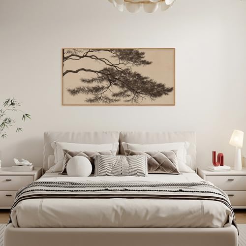 LHIUEM Large Vintage Pine Tree Branch Framed Canvas Wall Art,Sketch Botanical Wall Decor,Nature Plant Artwork,Brown Antique Etching Art Prints for Living Room,Bedroom,Ofiice-20 x40 x1 - Image 5
