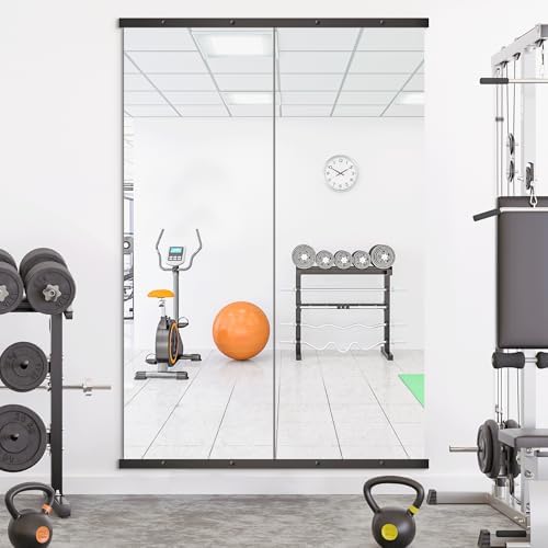 Home Gym Mirror for Wall, 70x24x2PCS Frameless Full Length Mirror, Black - Image 5