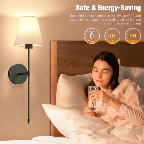 NIORSUN Battery Operated Wall Sconce Set of 2,Black Rechargeable Wall Lights with 10400mAh Dimmable Bulbs and Remote,10 Colors Wireless Wall Lamps for Bedroom Living Room Hallway Decor - Image 6